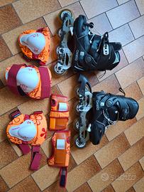 Pattini con protezioni per ginocchia e gomiti