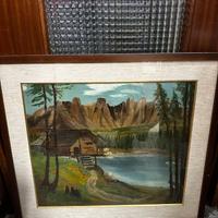 Quadro paesaggio montano con lago – dipinto a mano