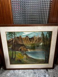 Quadro paesaggio montano con lago – dipinto a mano