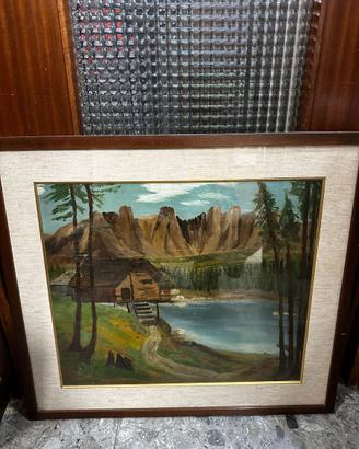 Quadro paesaggio montano con lago – dipinto a mano