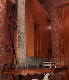 Mobile Bar in legno, ferro battuto e pietra serena