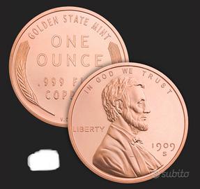 PRESIDENTE LINCOLN 1 oz RAME PURO 999 STATI UNITI