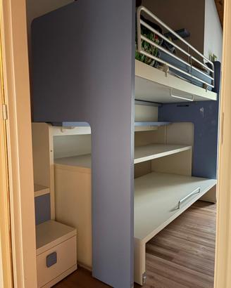 Letto a soppalco scorrevole con scrivania