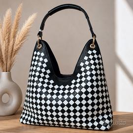 Borsa donna elegante Hobo nero bianco + pochette 