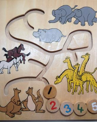 Labirinto Animali con Numeri da 1 a 5 LEGNO