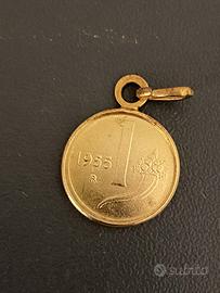 Riproduzione 1 lira argento placcata oro 24 K 1955