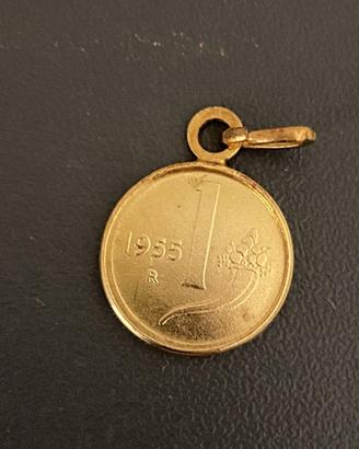 Riproduzione 1 lira argento placcata oro 24 K 1955