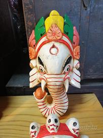Maschera Ganesh in legno originale nepalese