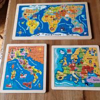 Puzzle in legno per imparare geografia 