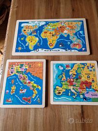 Puzzle in legno per imparare geografia 