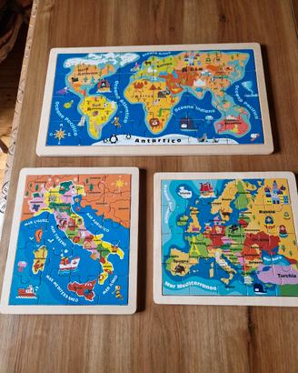 Puzzle in legno per imparare geografia 
