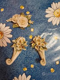 3 fiori in porcellana capodimonte 