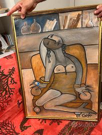 dipinto raffigurante ragazza olio su carta 50x70 