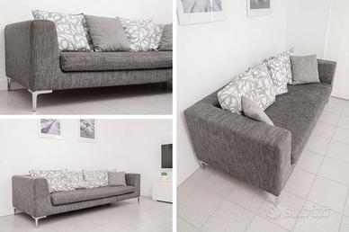 Divano moderno grigio 3 posti con cuscini