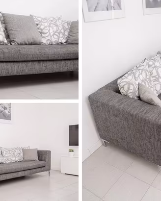 Divano moderno grigio 3 posti con cuscini