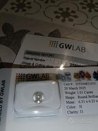 Diamante naturale da 1,01 carati taglio brillante 