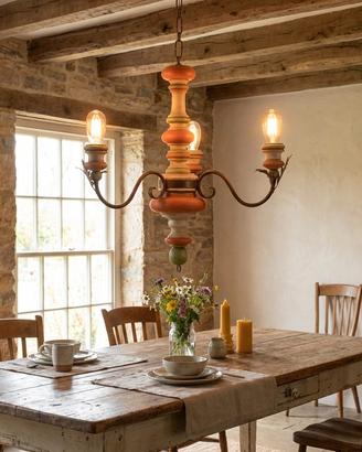 Lampadario Legno e ferro battuto Country vintage 