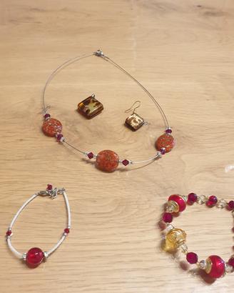  MURANO -GIROCOLLO,2 BRACCIALI, CIONDOLO,ORECCHINO