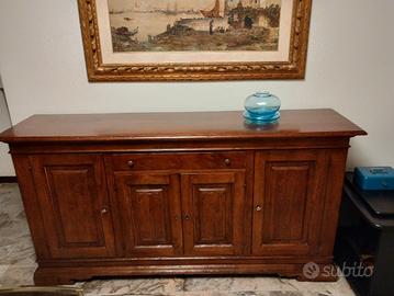 Credenza classica in noce con 4 ante e cassettone