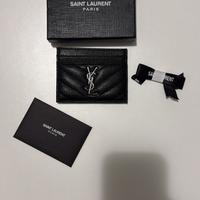 Portacarte Saint Laurent nero e logo argento