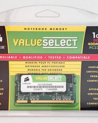 MEMORIA RAM CORSAIR DDR1 1GB 400MHz PC3200 noteboo