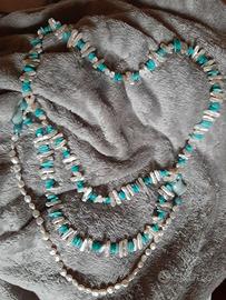 Collana vintage artigianale, amazonite e perle.