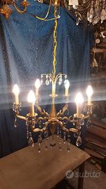 lampadario anni 50 bronzo dorato 6 luci revisionat