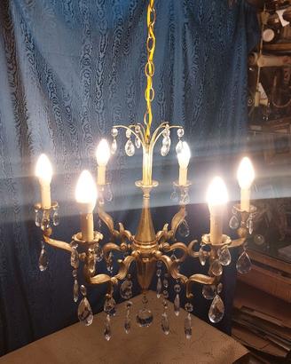 lampadario anni 50 bronzo dorato 6 luci revisionat