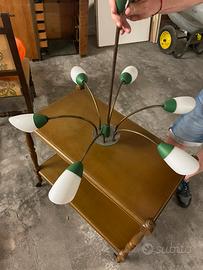 Lampadario vintage anni 70 ottone e vetro opalino
