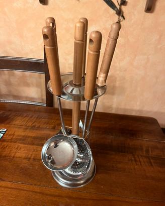 Set Utensili Cucina legno e acciaio