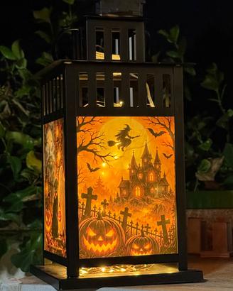 Lanterna Halloween Artigianale con Vetri Decorati