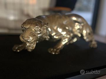 Statua Pantera vintage in metallo lucido