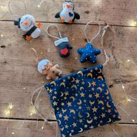 Set 5 Decorazioni Natale "Blu Magia"+ Sacchetto