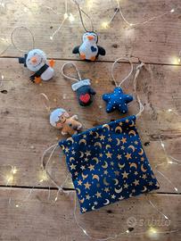 Set 5 Decorazioni Natale "Blu Magia"+ Sacchetto