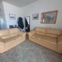 Coppia di divani con divano letto color senape