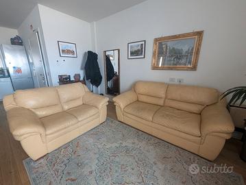 Coppia di divani con divano letto color senape