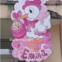 Cicogna annuncio nascita in legno impermeabile