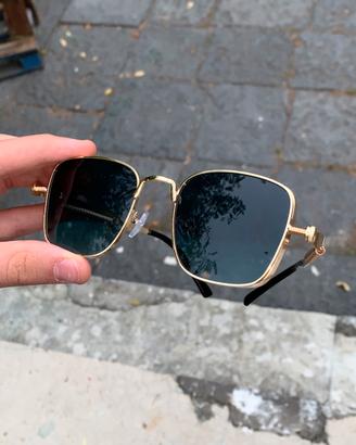 Occhiali unisex verde smeraldo e oro