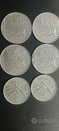 Set di 6 monete da 100 e 50 Lire