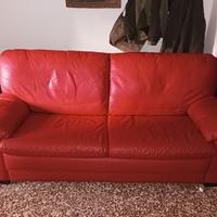 Divano Letto rosso in vera pelle 150E