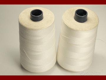 2 bobine filo cucire industriale in cotone bianco