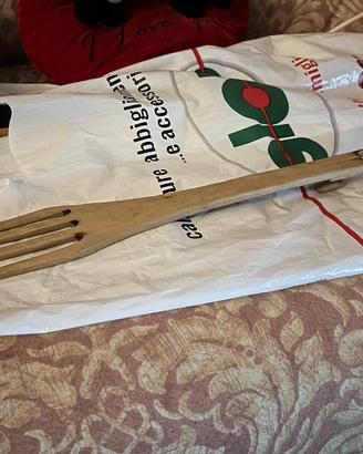 Forchettone in legno vintage anni 50 per pasta lun