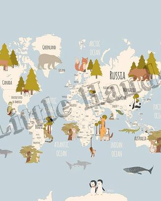 Carta da parati con Mappa Geografica mondo