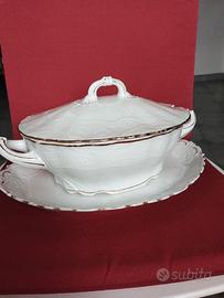 zuppiera bianca con filo oro più piatto 