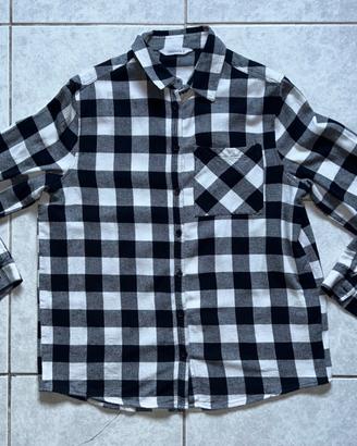 Camicia Uomo Donna Terranova Bianca Nera Quadri
