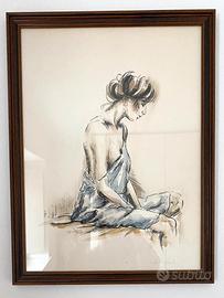 dipinto aquarello vetro/cornice in legno