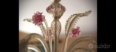 Lampadario vetro murano rosa