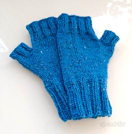 Guanti in misto lana tweed azzurr acceso