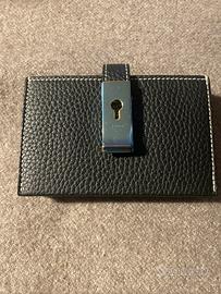 Bally porta carte pelle vitello granata nera