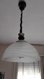 Lampadario a saliscendi vintage in vetro satinato